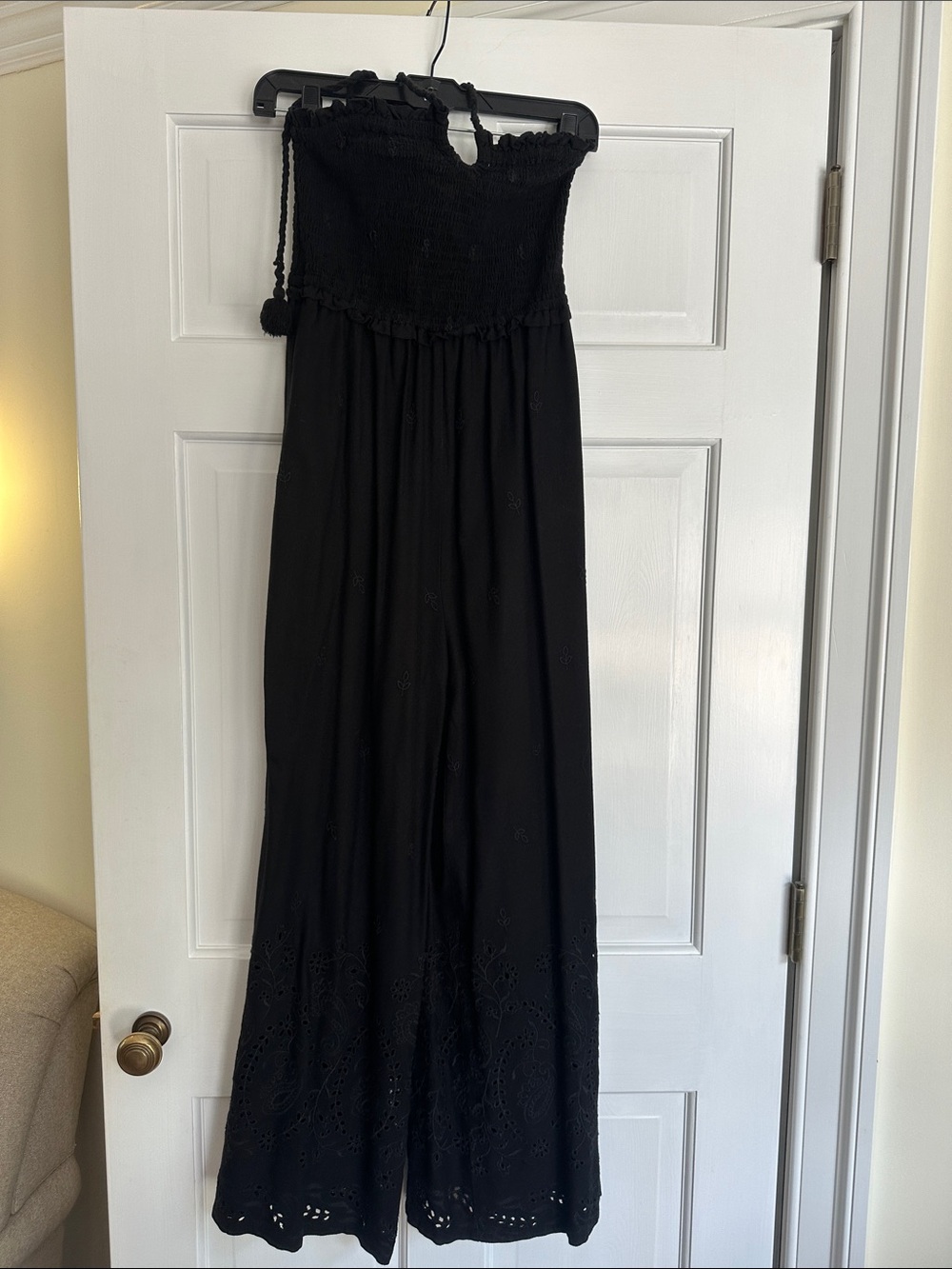 Anthropologie Black Strapless Wide-Leg Jumpsuit
